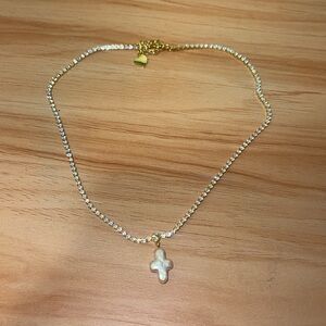 Frasier Sterling Italian summer gold pearl cross necklace, new in bag never worn